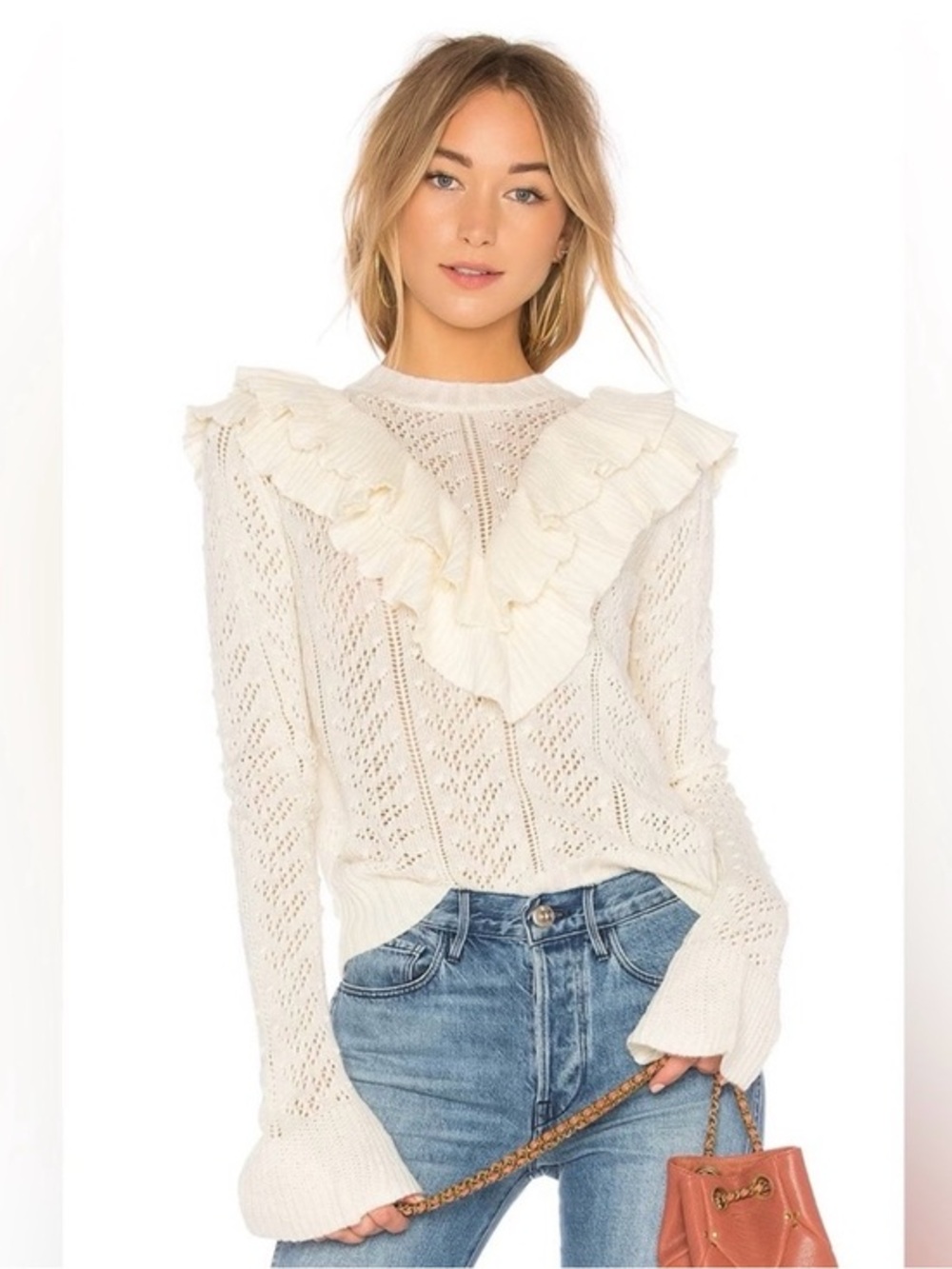 Tularosa Manny Ruffle Sweater – Ivory Knit Cottagecore Romance Large